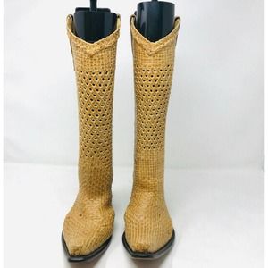 Gianni Barbato 37 Tan Woven Leather Western Boots